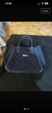 Vera Bradley Quilted Microfiber Trapeze Satchel Handbag in Navy Blue